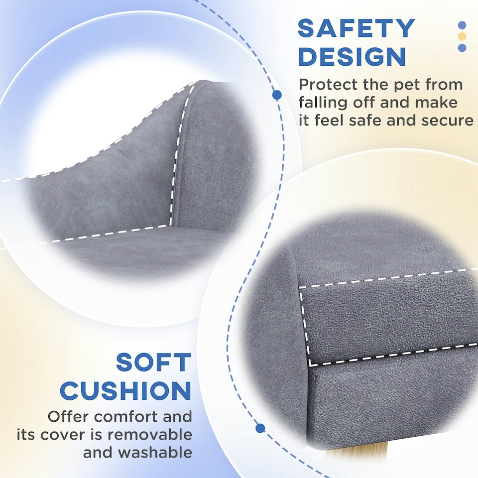 image 1 of PawHut Dog Sofa Bed Raised Couch with Wooden Frame and Soft Cushion, Grey