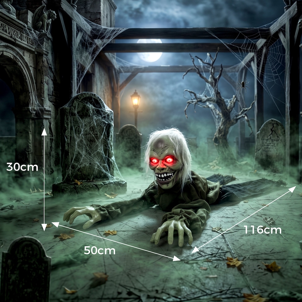 image 1 of HOMCOM Animatronic Crawling Zombie with Light-Up Eyes and Creepy Sound