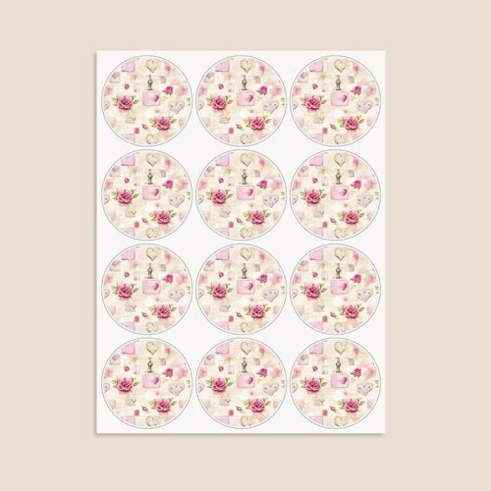 image 1 of Vintage Floral Romance Round Stickers 60mm - Sheet of 12