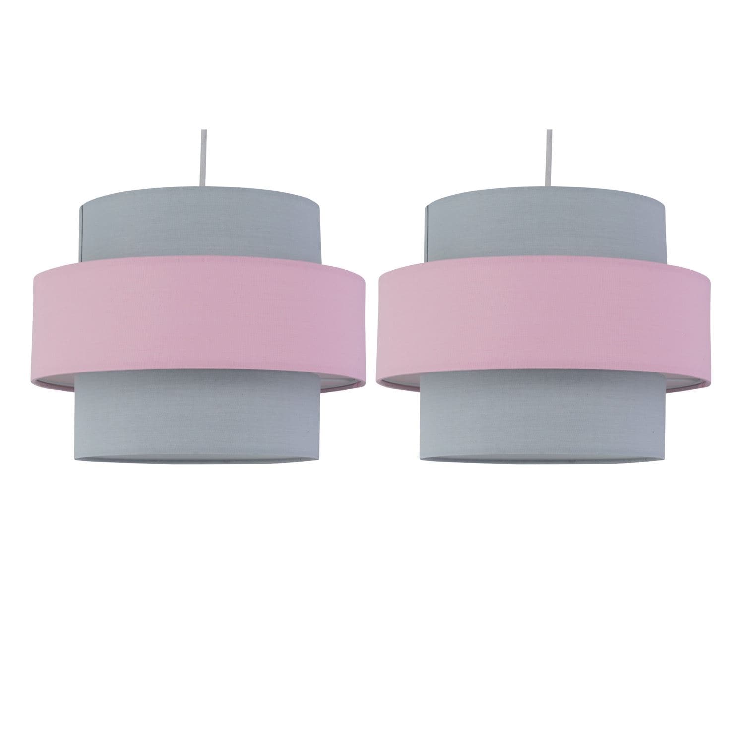 First Choice Lighting Pair of Pink & Grey Two Tier Light Shades