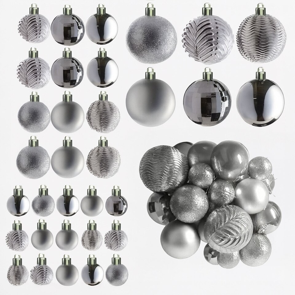 image 1 of Christmas Tree Ornaments Baubles Set | Silver | Silver