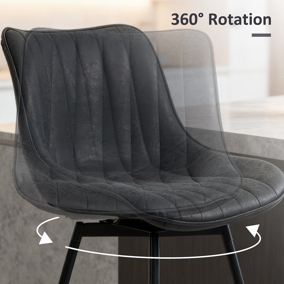 image 1 of HOMCOM Swivel Bar Stools Set of 2, PU Leather Upholstered Bar Chairs, Black | Black | Black