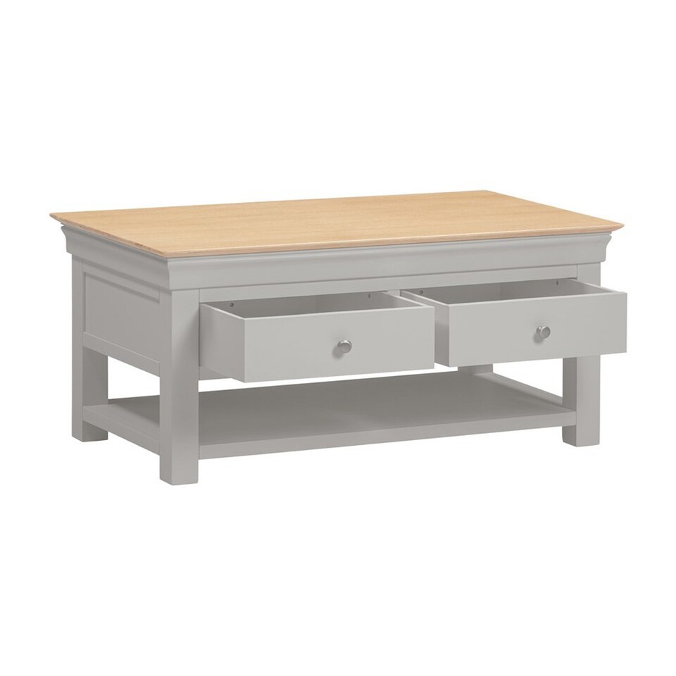 image 1 of Bordeaux Indoor 2 Drawer Coffee Table - L60 x W110 x H50 cm - Pebble Grey - Oak