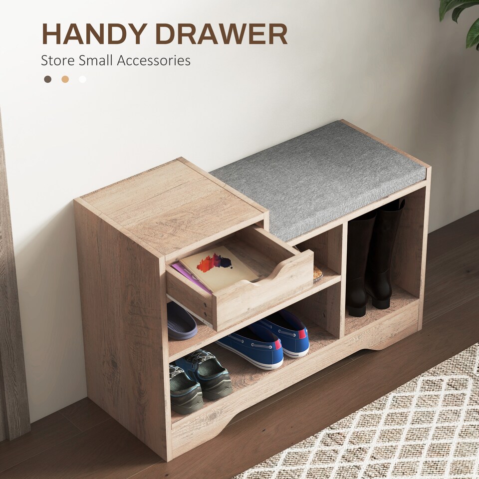 image 1 of HOMCOM Upholstered Entryway Shoe Bench with Storage Drawer Distressed Grey
