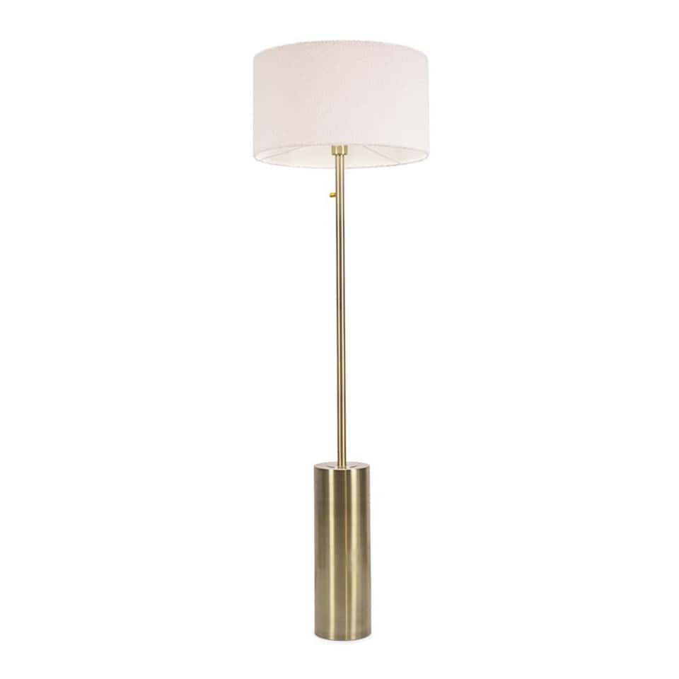 image 1 of ValueLights Lexy Antique Brass Dimmable Floor Lamp Cream Boucle Shade and Bulb