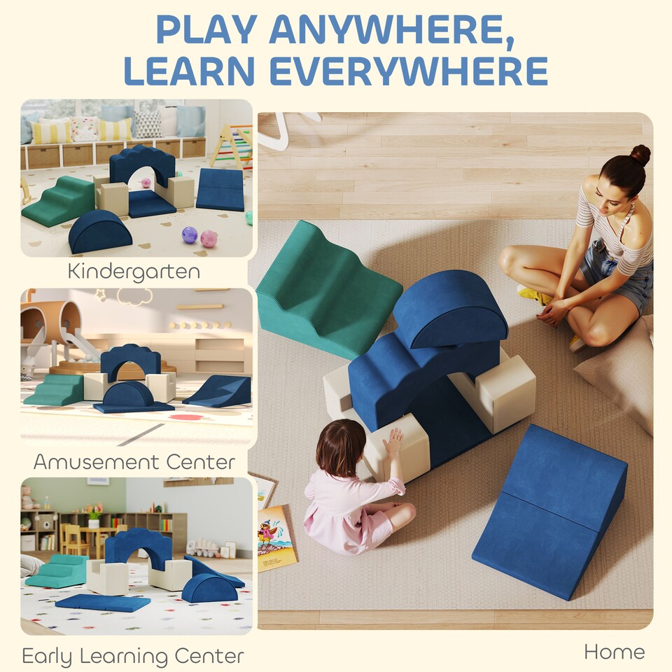 image 1 of AIYAPLAY Kids Soft Play Set, 7 Piece Foam Climbing Blocks, Dark Blue
