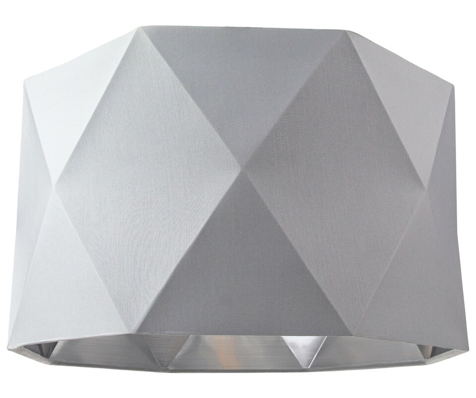 image 1 of Grey Cotton 12 Inch Geometric Shade with Inner Brushed Silver Metal Effect Lining | Grey
