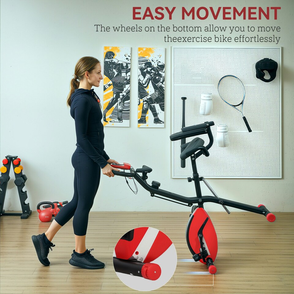 image 1 of SPORTNOW Folding Exercise Bike with Arm Bands and Hand Pulse Sensor, Red