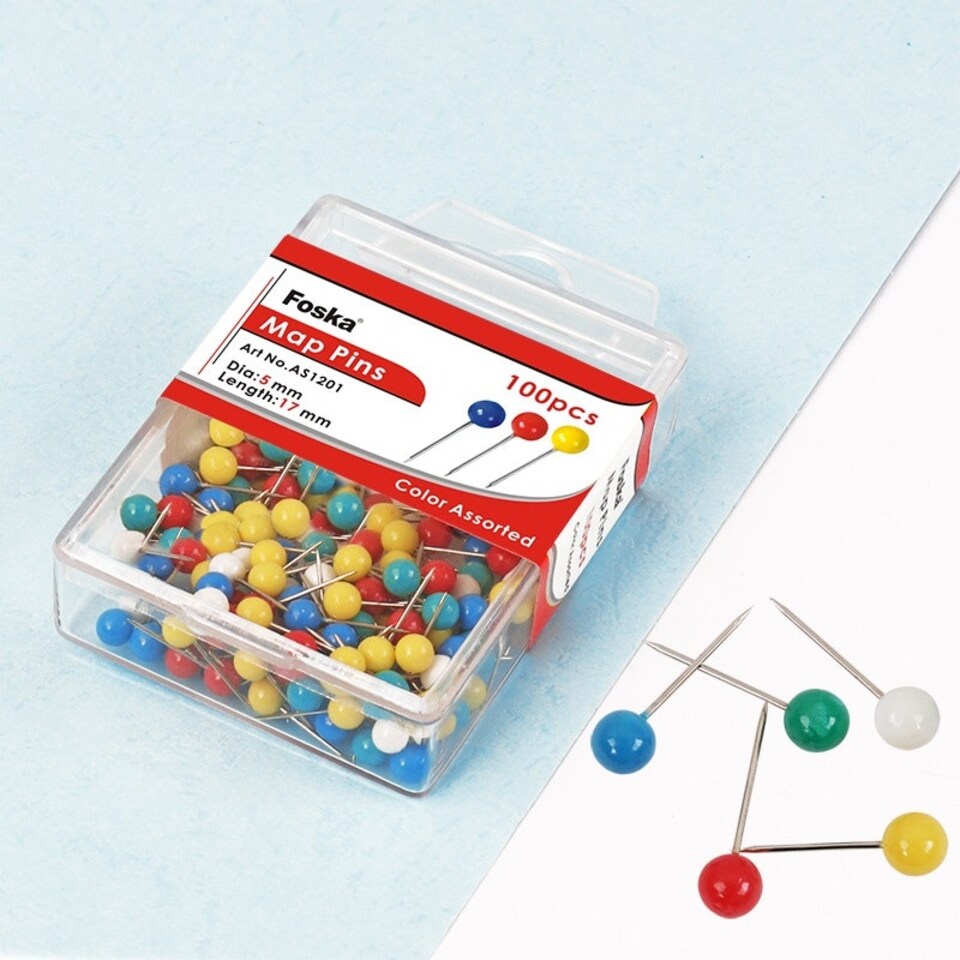 image 1 of Pack of 100 Assorted Colour Map Pins 5mm