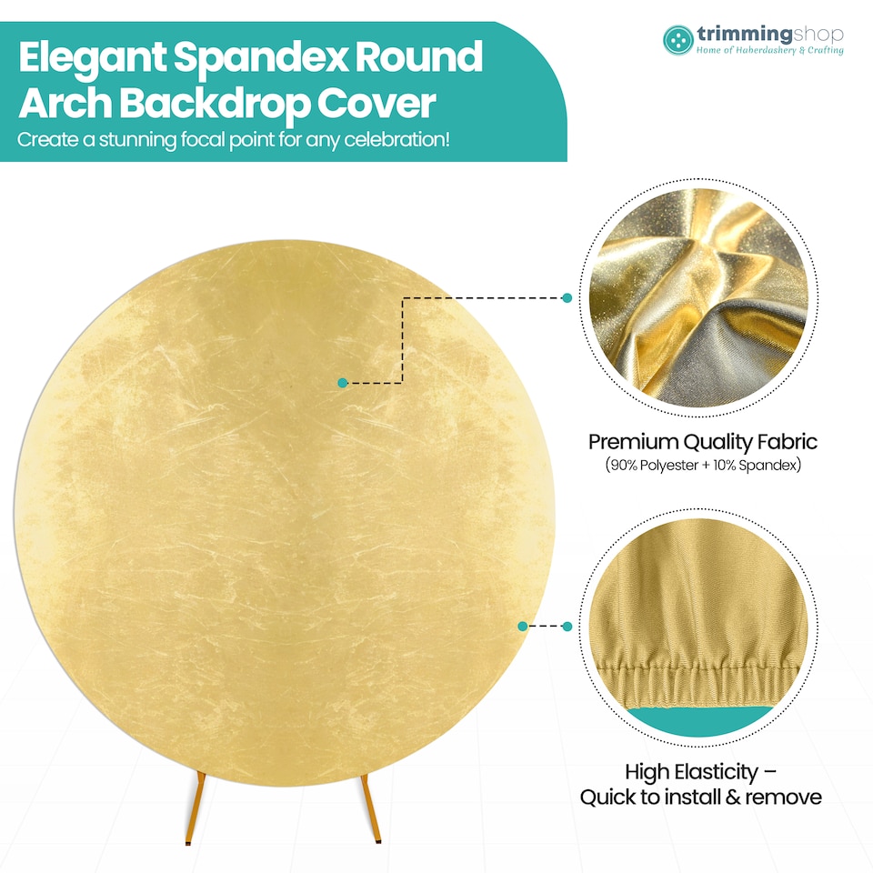 image 1 of 190GSM Shiny Gold Round Arch Wrinkle-Resistant Backdrop Cover - 150cm