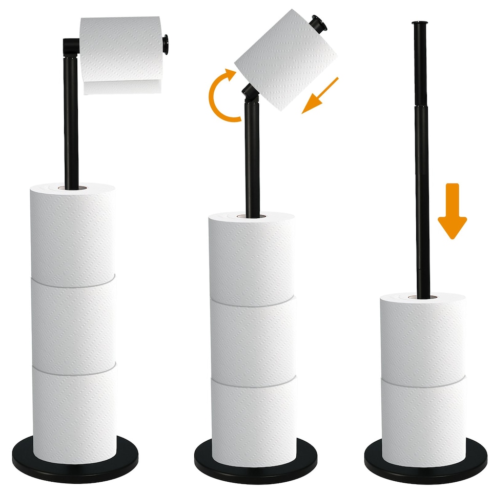 image 1 of 2 in 1 Toilet Paper Holder Black Bathroom Free Standing Tissue Roll Storage Rack