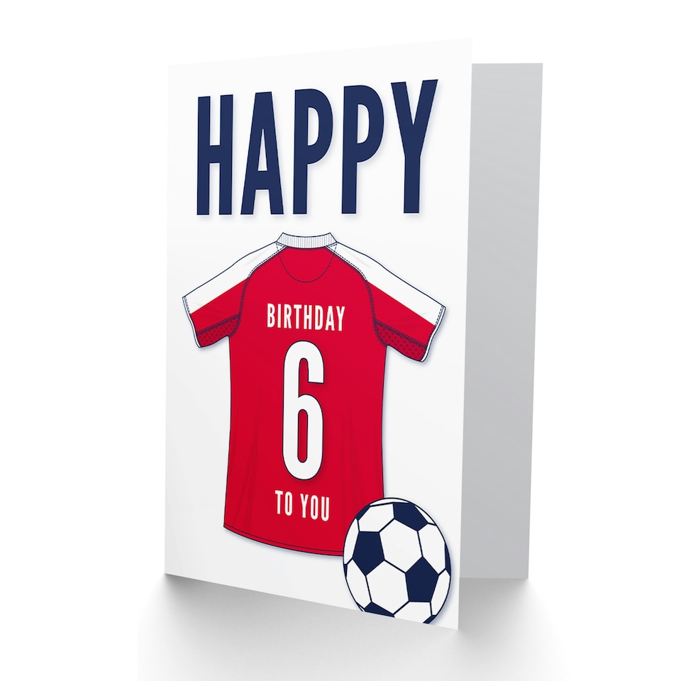 image 1 of Football Strip Kit White Red Jersey Age 6 Year Old Child Kids 6th Birthday Card