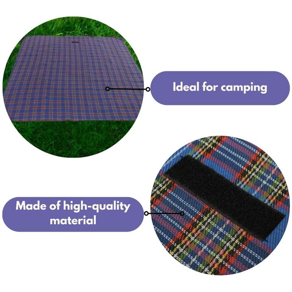 image 1 of Marco Paul Blue Chequered Picnic Blanket 150cm Blue
