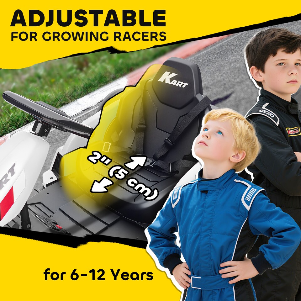 image 1 of AIYAPLAY 24V Electric Go Kart with Drift Mode, Adjustable Seat | White