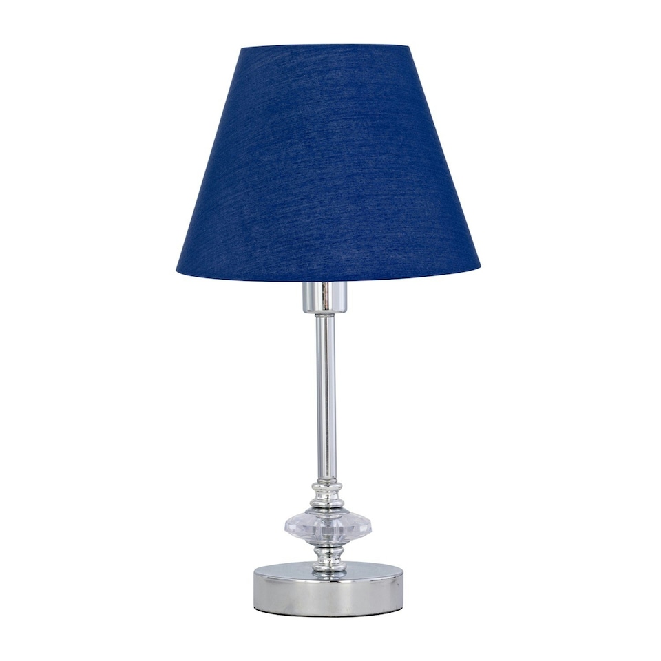image 1 of Set of 2 Chrome Jewelled Table Lamps with Navy Blue Shades Chrome | Blue