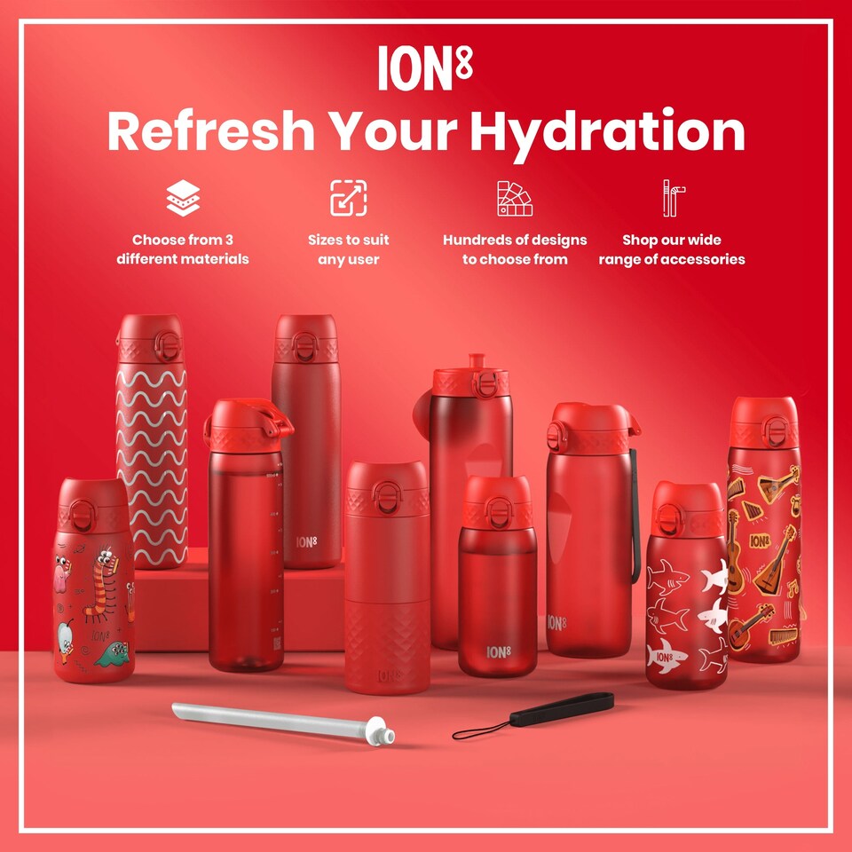 image 1 of Leak Proof Kids Water Bottle, BPA Free, 350ml (12oz) | Red | Red With Straw