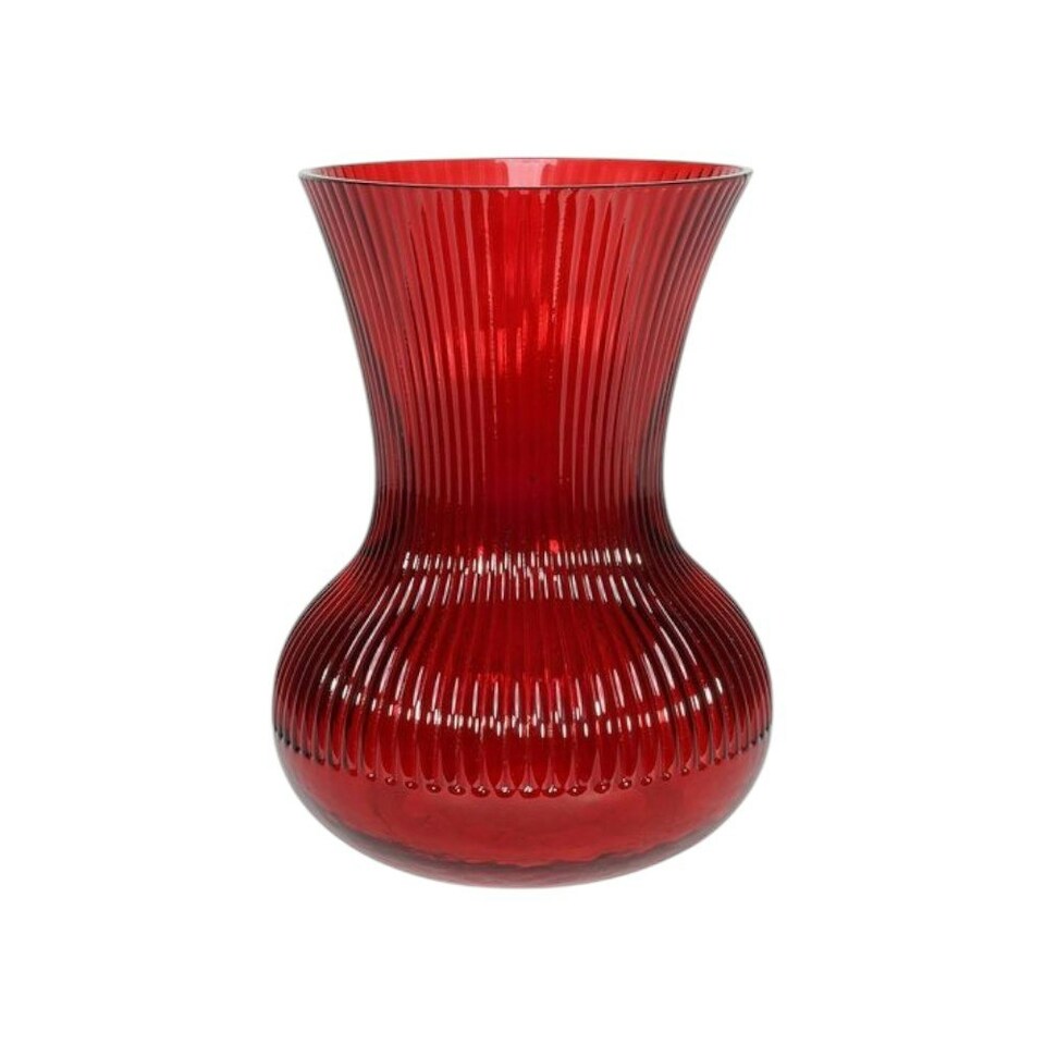 image 1 of Glass Ribbed Hand Tied Vase - H19.5cm