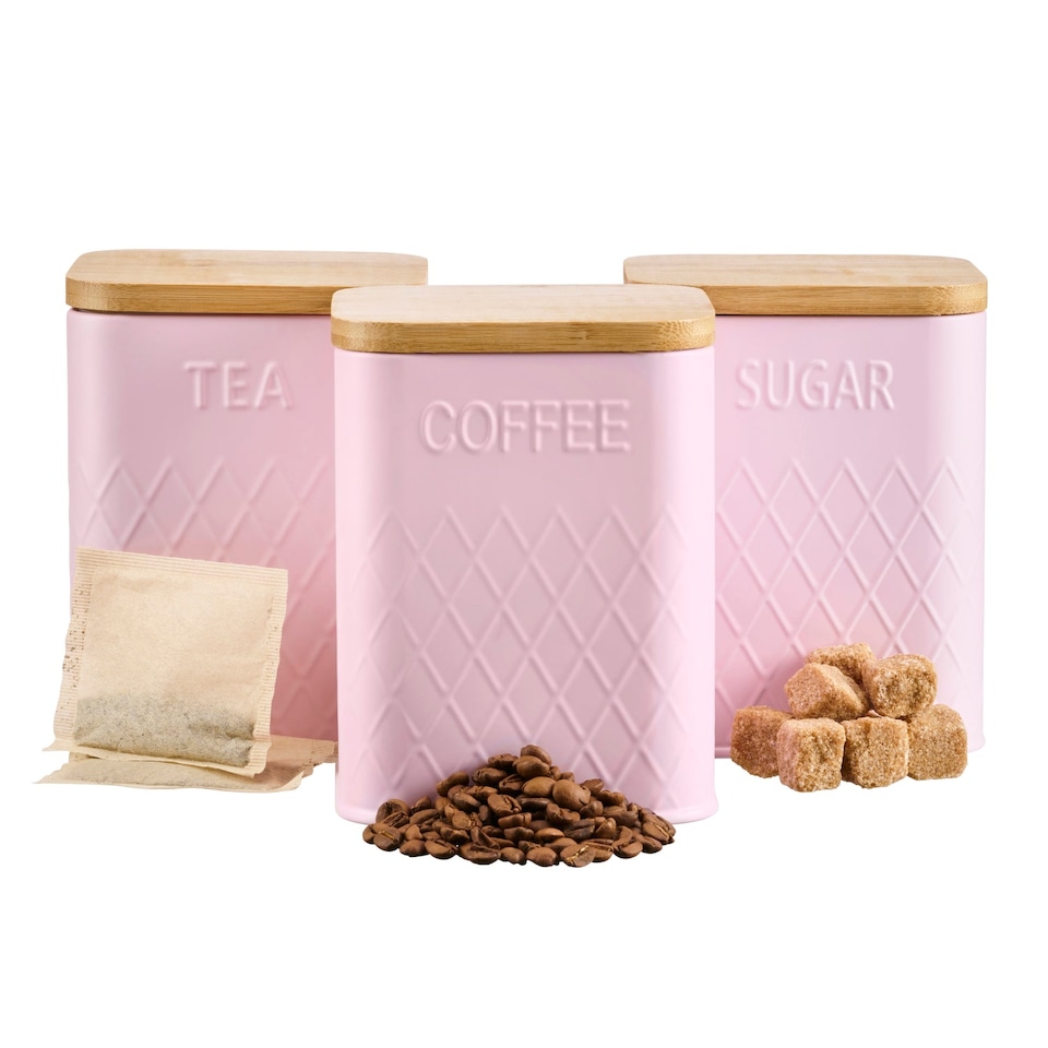 image 1 of Cooks Professional 5 Piece Square Kitchen Storage Cannister Set with Bamboo Lids | Pink | Pink