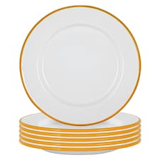 Argon Tableware White Enamel Dinner Plates - 25.5cm - Yellow - Pack of 6 Yellow