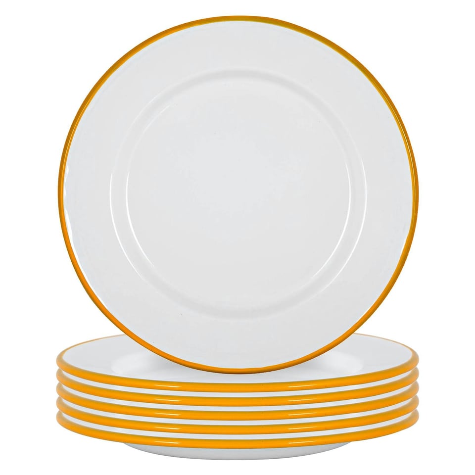 image 1 of Argon Tableware White Enamel Dinner Plates - 25.5cm - Yellow - Pack of 6 Yellow