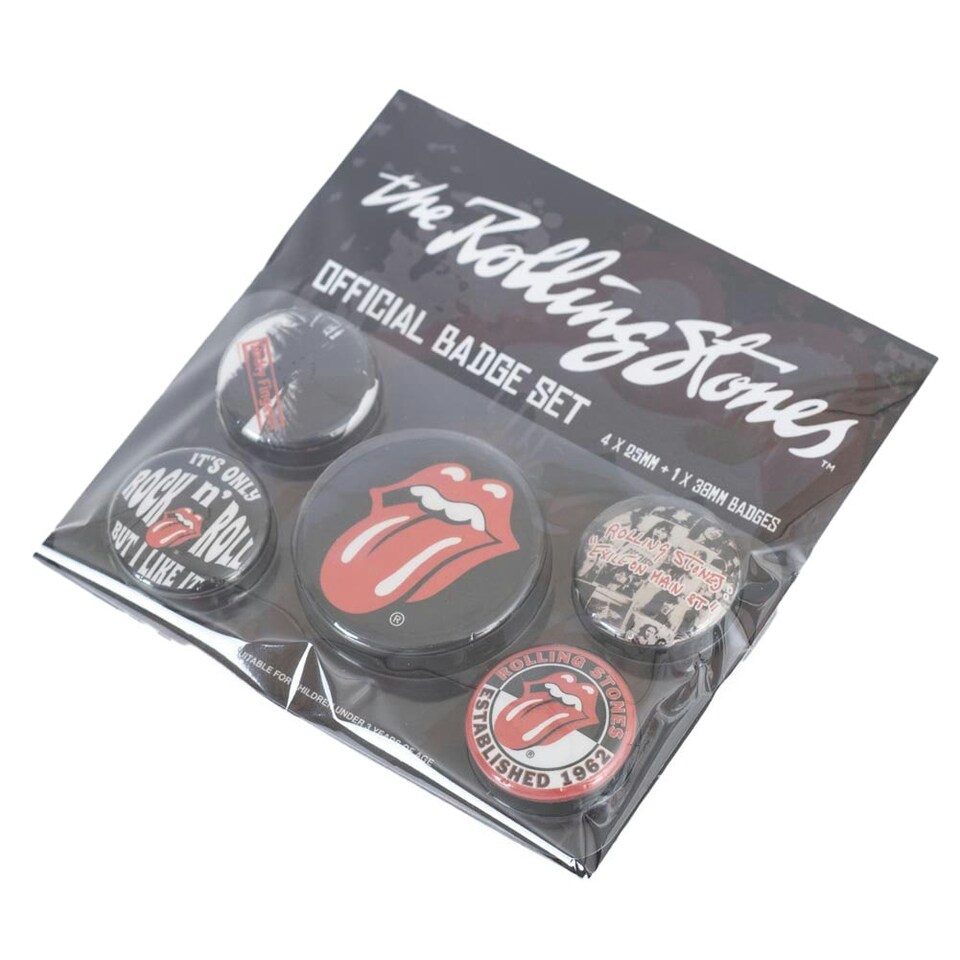 image 1 of The Rolling Stones Assorted Designs Badge Set (Pack of 5) - Black/Red - One Size | Multi | Black