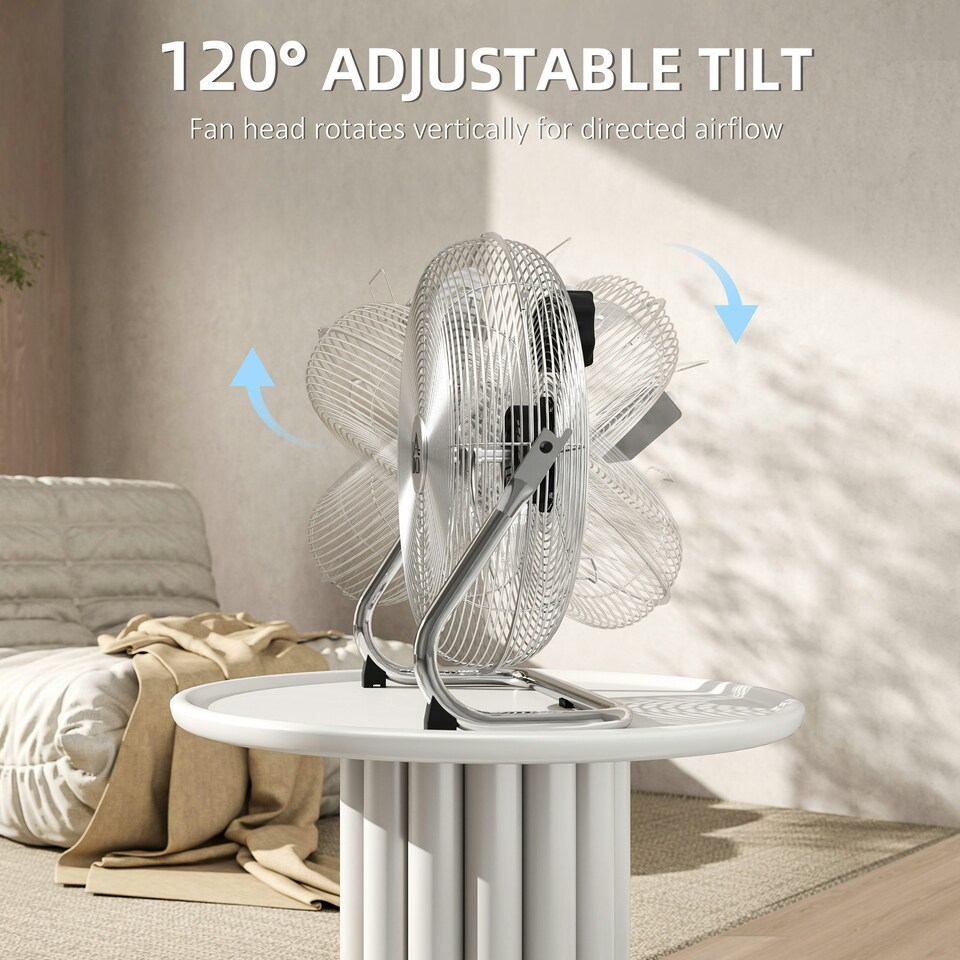 image 1 of HOMCOM Metal Floor Fan with 3 Speeds & Adjustable Tilt, Silver Tone