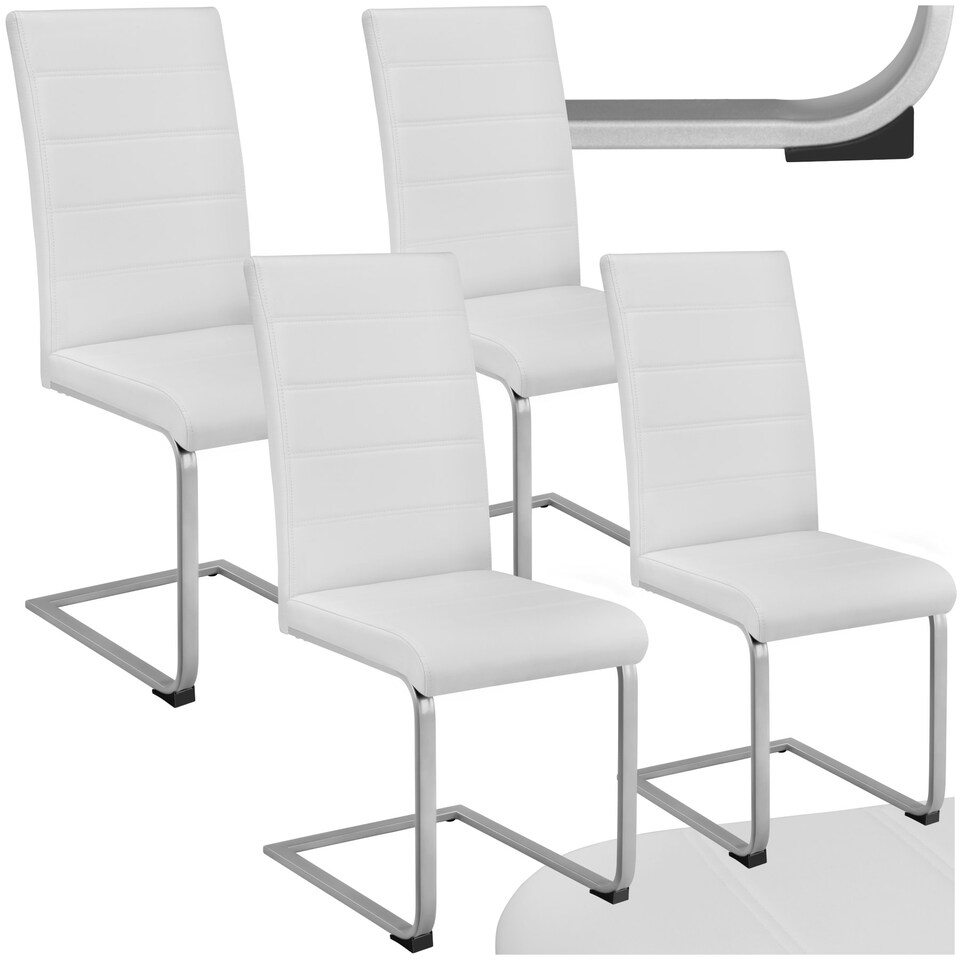 image 1 of Dining Chairs - cantilevered, high backrest, flat steel frame - Set of 4 White
