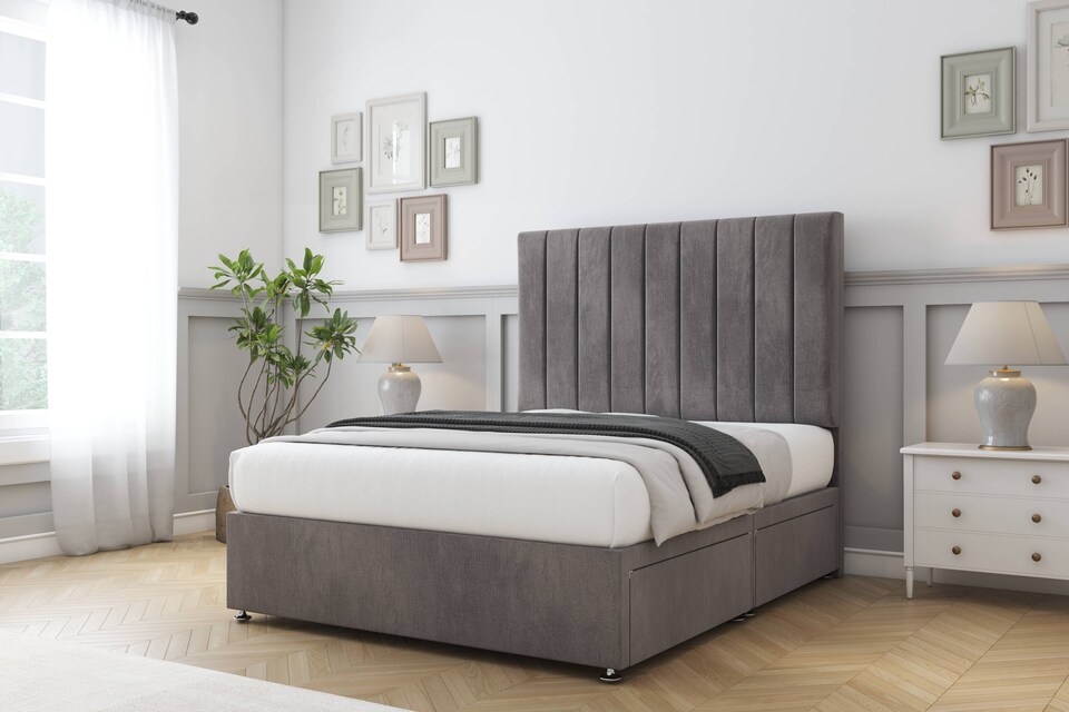 image 1 of Sloomy Kansas Slate Naples Divan Bed With Mattress No Drawers With 26" Strutted Headboard 2'6 Small Single | Grey | Slate | Small Single | 1