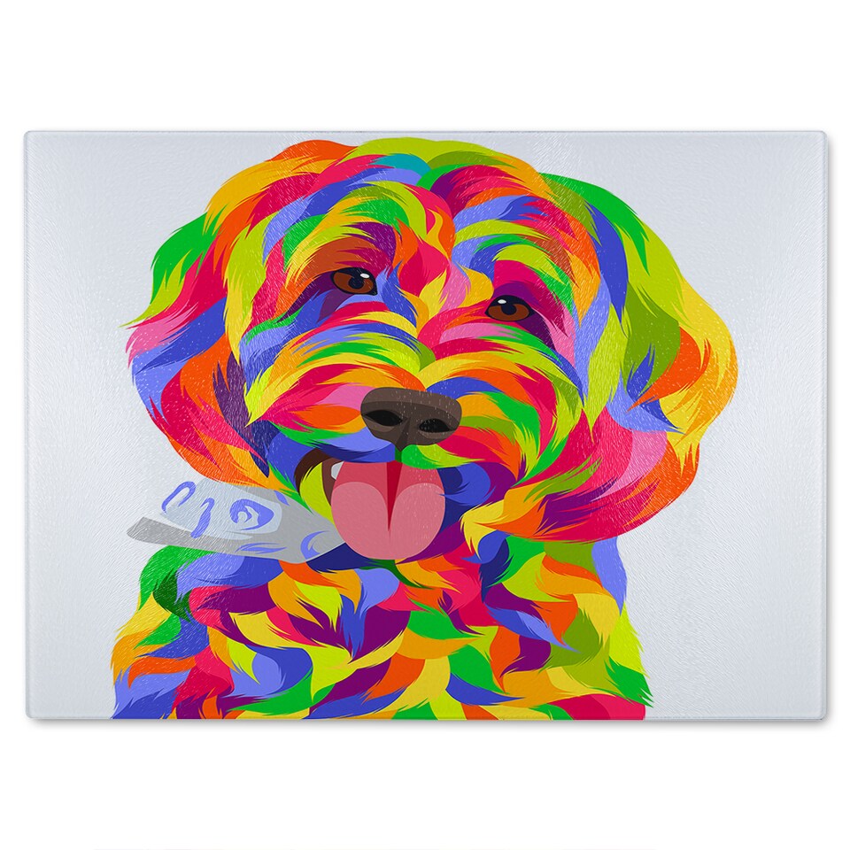 image 1 of Animal Dog Illustration Pop Art Designer Glass Chopping Board | Multi