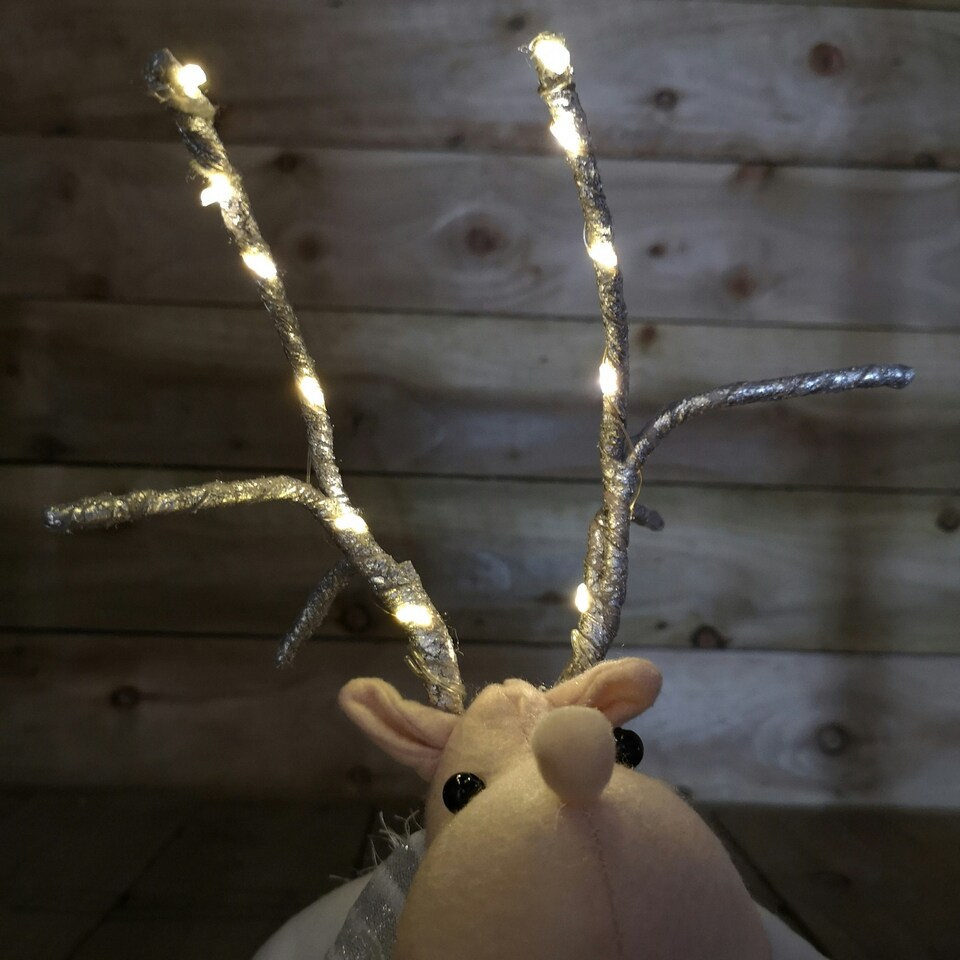 image 1 of 52cm Battery Operated Plush White Christmas Reindeer with LED Lit Antlers