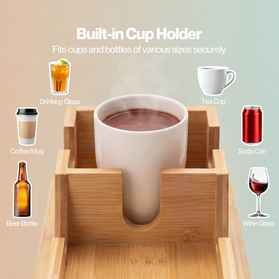image 1 of Levede Sofa Arm Tray Table 2 in 1 Bamboo Couch Armrest Organiser Cup Mug Holder