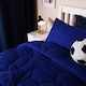 image 2 of OHS Quilted Embossed Patterned Soft Plump Coverless 7.5 Tog Washable Duvet Cover and Pillowcase Bedding Set | Blue | Blue Football | Double
