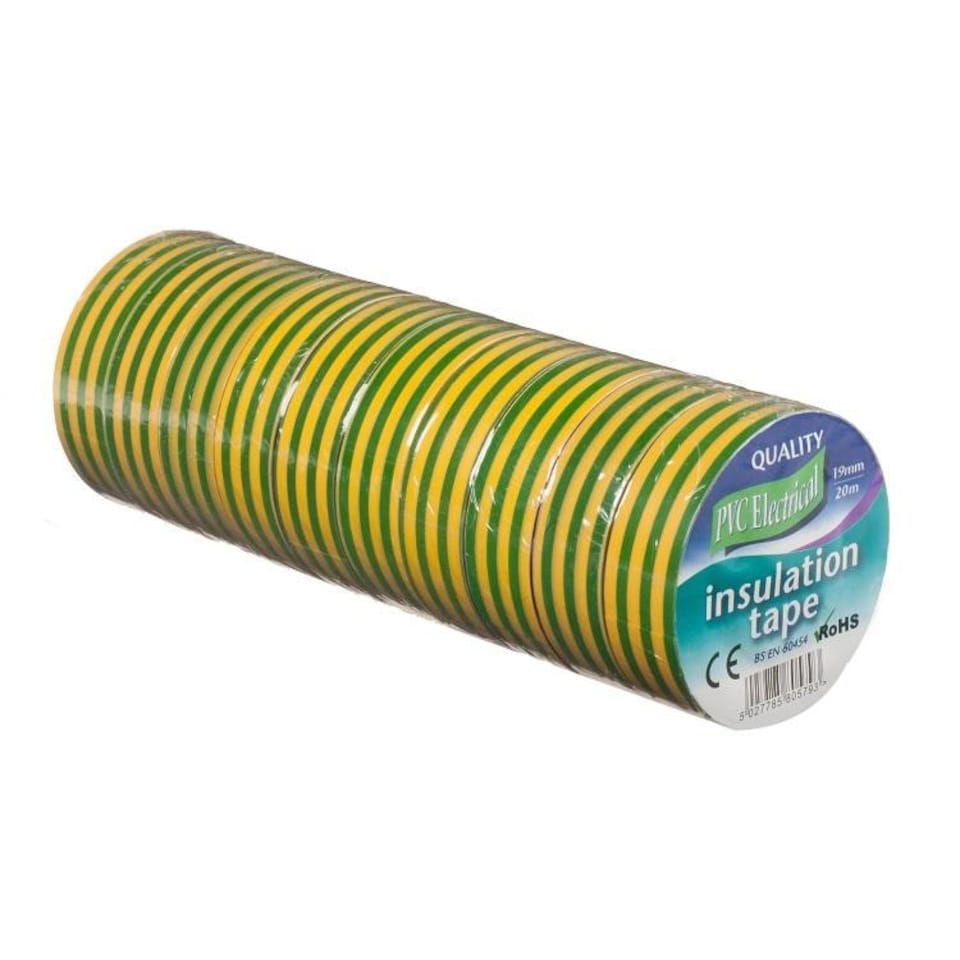 Electrical PVC Insulation Tape Green & Yellow 19mm x 20m - One Colour - One Size
