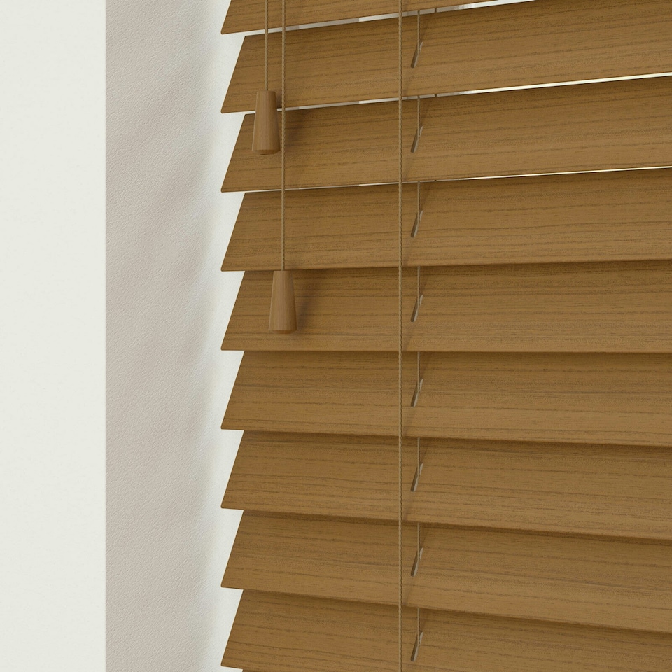image 1 of 150cm Truffle Faux Wood Venetian Blinds with String (120cm Drop) | Brown | Brown