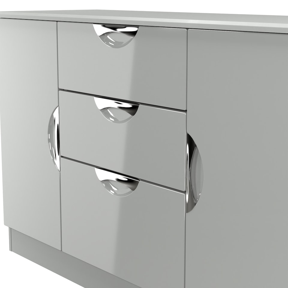 image 1 of Holborn 2 Door 3 Drawer Sideboard in Grey Gloss & Dusk Grey (Ready Assembled) | Grey | Grey Gloss & Dusk Grey