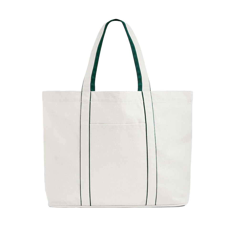 image 1 of Westford Mill Courtside Large Tote Bag | White | Soft White/Bottle Green | One Size | 1