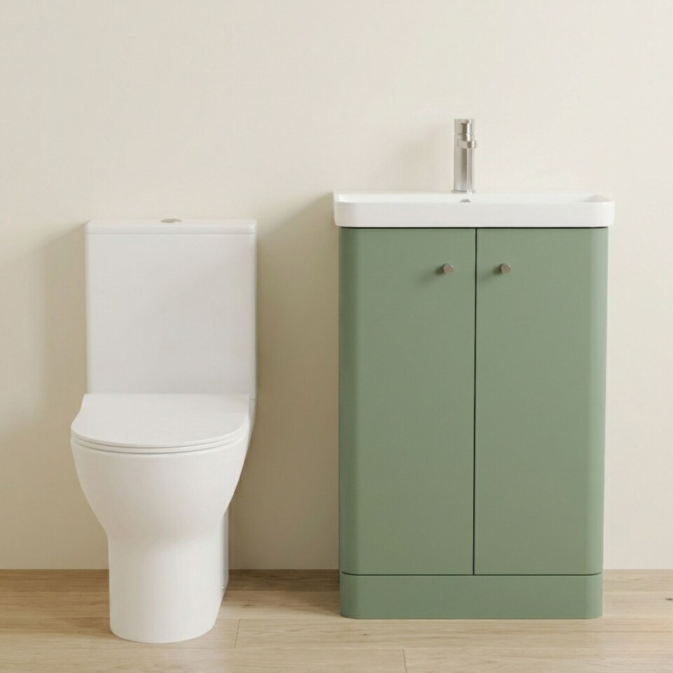image 1 of Balterley Contemporary Floor Standing 2 Door Bathroom Vanity Unit, Basin, Tap & Toilet Pack | Green | Satin Green | 814 x 579 x 342mm