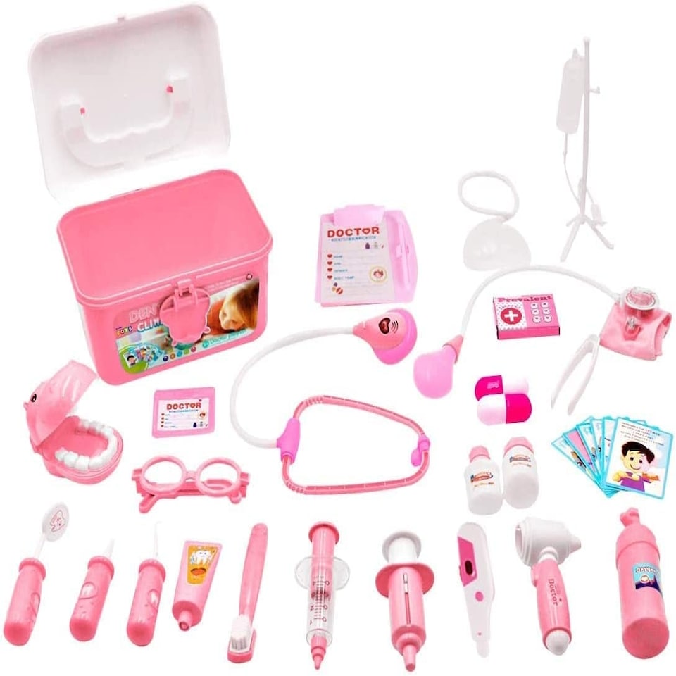 image 1 of Doctor & Dentist Role Play Carrycase – Electronic Medical Play Set with Lights, Sounds & 30+ Accessories (Pink)