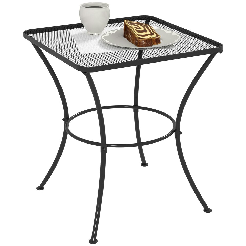 image 1 of Outsunny 60 cm Square Metal table Outdoor Bistro Table Coffee Desk, Black