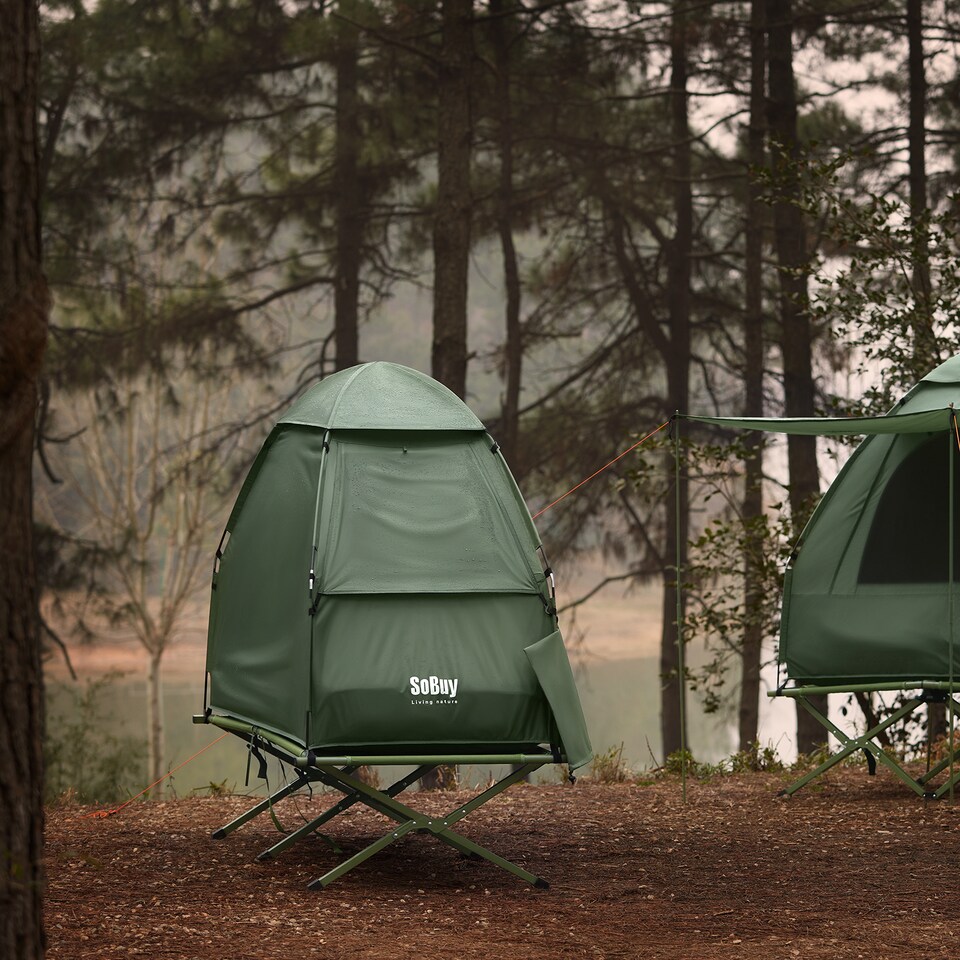 image 1 of SoBuy 1-Person Outdoor Camping Tent with Integrated Bed Frame, Dark Green, 75.9 x 33.8 x 62.9 in, 11.9 kg - OGS32-GR