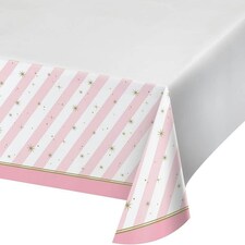 Creative Party Oklahoma Sooners Plastic Striped Party Table Cover - Pink/White/Gold - One Size
