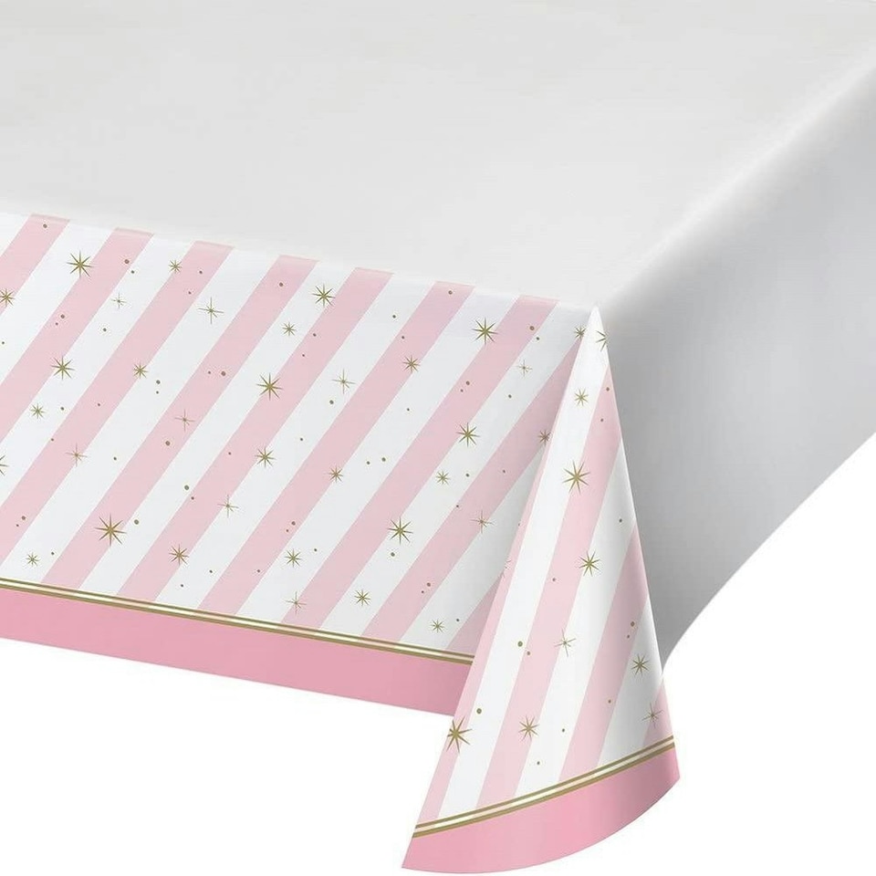 Creative Party Oklahoma Sooners Plastic Striped Party Table Cover - Pink/White/Gold - One Size