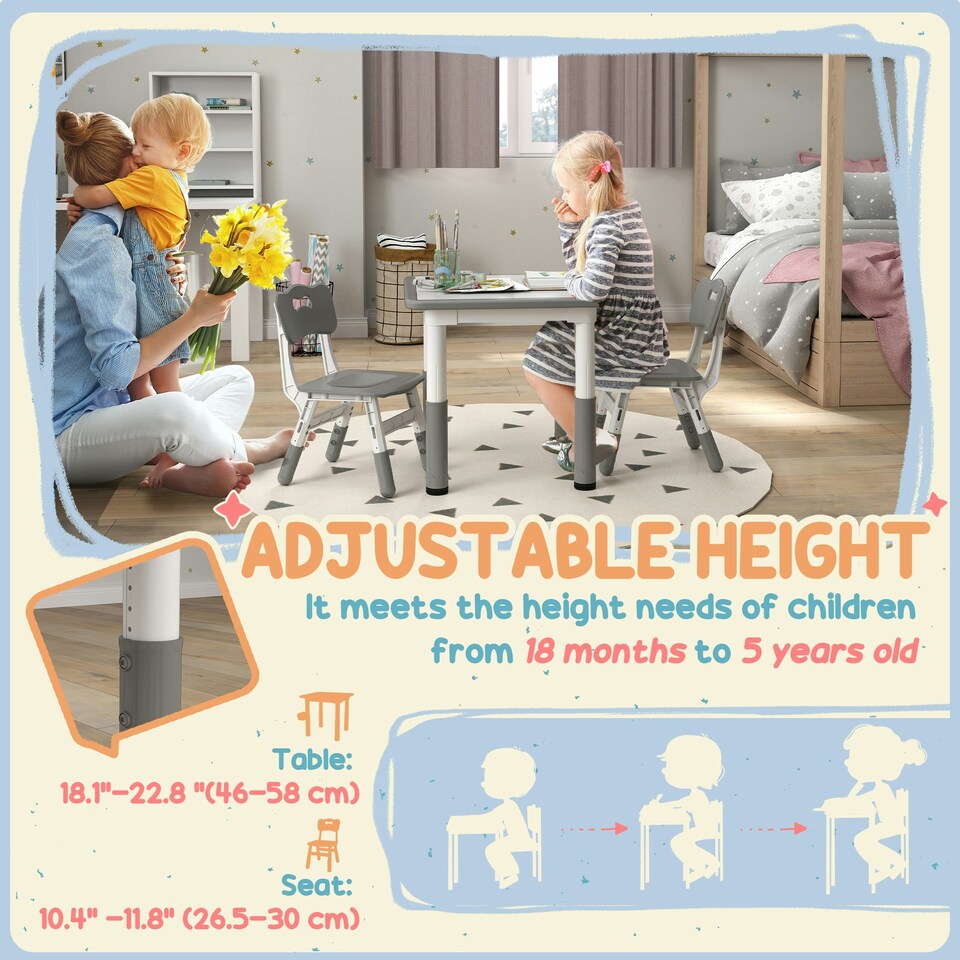 image 1 of AIYAPLAY 3 Pcs Height Adjustable Kids Table and Chair Set for Playroom Pink