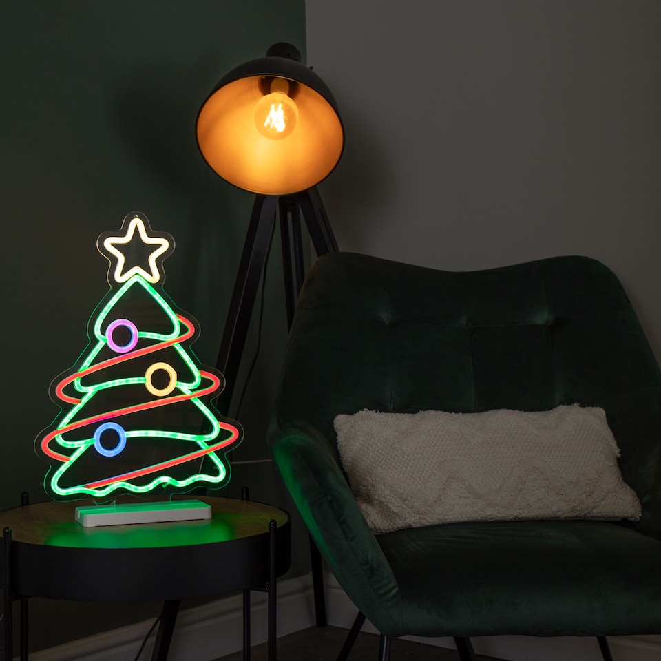 image 1 of 45cm Light up Neon Effect Christmas Tree with Base in Multi-Coloured