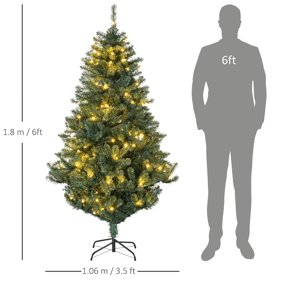image 1 of HOMCOM 6ft Pre Lit Artificial Christmas Tree Holiday Decor with 150 Warm White LED Lights and 650 Tips, Banner, Ball, Tag, Tree Decoration, Auto Open