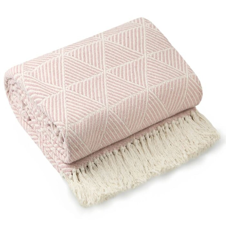 image 1 of Geo Diamond Collection Recycled Cotton Throw in Blush Pink (90" x 100") Pink | Pink