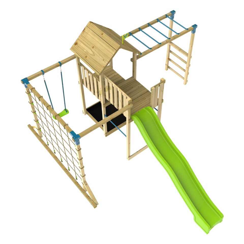 image 1 of TP Skywood Wooden Tower Climbing Frame with Super Wavy Slide, Sky Deck, Monkey Bars & Skyline with Rapide Swing Seat - FSC® certified