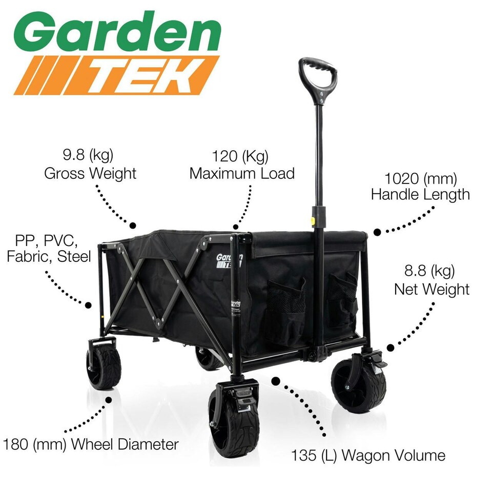image 1 of GardenTek Garden Festival Trolley / Cart / Wagon Wheels, 120kg Load, 135L Capacity with Brakes | GTW260