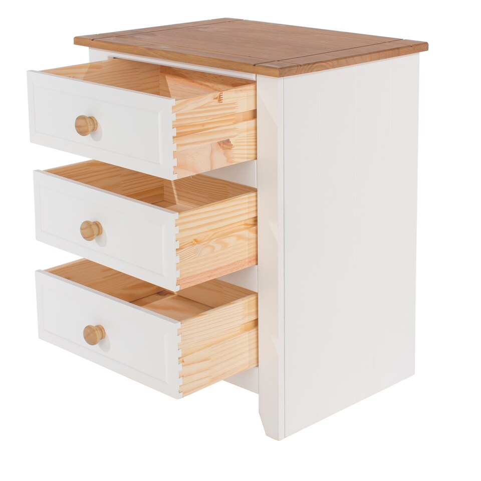 image 1 of Capri White 3 Drawer Pine Nightstand - Country House Style Bedside Cabinet | White | White | One Size | 1