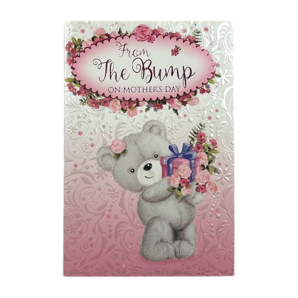 image 1 of From The Bump Teddy Holding Flowers Design Mother's Day Card